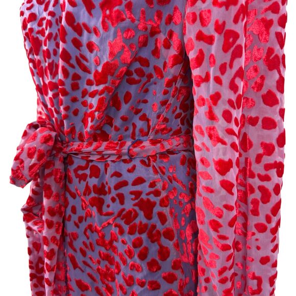House of Harlow 1960 Shawna Burnout Velvet Red Blue Belted Long Sleeve Dress XS - Picture 9 of 15